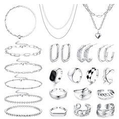 PRICES MAY VARY. SILVER JEWELRY SET: Well-chosen fashion jewelry set, including 3pcs silver necklaces, 5pcs silver bracelets, 10pcs silver chunky rings and 3pairs chunky hoop earrings; different designs and enough quantity, perfect jewelry sets for women, enrich your jewelry box. PREMIUM MATERIALS: These fashion and delicate jewelry set are mainly made of quality copper and alloys with fine workmanship, not easy to be damaged, rusted or deformed, and will not cause discomfort to your fingers, wr Cheap Silver Jewelry, Chunky Silver Jewellery, Anniversary Gift For Friends, Valentine Anniversary, Gold Jewelry Sets, Packing Jewelry, Rings Jewelry Fashion, Chunky Jewelry, Silver Jewellery Sets