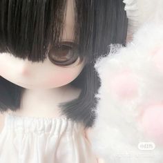 a doll with black hair and brown eyes