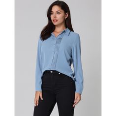 Keep your look semi-formal and elegant in cool weather with this basic shirt from Hobemty. Pair it with a tailored skirt or wide-leg pants and heels for a chic office look. Comfortable and casual, this pleated front shirt is perfect on its own or as a layer under a blazer or jacket. This shirt can be a perfect addition to almost any outfit from formal to daily wear, great for work, meetings, office, businesses, work, parties, cocktails, weddings, casual, daily dressing, etc. Chic Solid Color Office Shirt, Formal Solid Color Shirt For Spring, Elegant Solid Color Office Shirt, Elegant Formal Shirt In Solid Color, Formal Solid Color Shirt For Fall, Elegant Solid Color Shirt For Work, Spring Workwear Shirt In Solid Color, Elegant Solid Color Blouse For Business Casual, Elegant Business Casual Solid Color Blouse