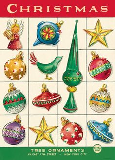 a christmas card with ornaments on it