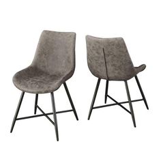 pair of grey velvet chairs with black metal legs and backrests on white background