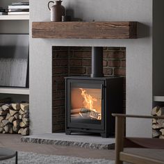 a wood burning stove in a living room