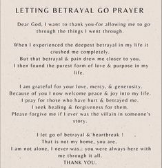 a poem written in black and white with the words letting betheval go prayer