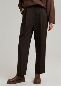 Straight Pants With Concealed Placket For Fall, Brown Tailored Pants With Straight Hem, Tailored Brown Pants With Straight Hem, Fall Straight Pants With Concealed Placket, Brown Pressed Crease Office Bottoms, Brown Straight Hem Dress Pants For Business Casual, Straight Hem Bottoms For Office In Fall, Brown Dress Pants With Straight Hem For Business, Straight Hem Pants For Workwear In Fall