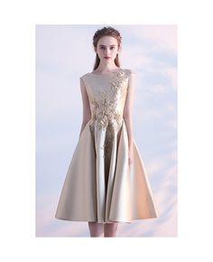 Buy elegant champagne wedding party dress with embroidery at cheap price online. Free stable shipping and pro custom service since 2009. Gold A-line Evening Dress For Wedding, Beige Evening Dress For Banquet And Prom Season, Beige Evening Dress For Banquet And Prom, Elegant Embroidered Bridesmaid Dress, Champagne Mother Of The Bride Dress For Banquet, Homecoming Dress Short, Gold Bridesmaid Dresses, Gold Prom Dresses, Satin Homecoming Dress