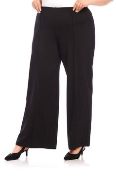 Elevate your workplace look with these wide-leg pants crafted from a ponte knit with plenty of stretch to keep you moving. 30 1/2" inseam; 29" leg opening; 12 1/4" front rise; 18 1/2" back rise (size 2X) Pull-on style 65% viscose, 23% nylon, 12% spandex Dry clean or hand wash, line dry Made in the USA Versatile Full-length Sweatpants For Work, Versatile Wide Leg Sweatpants For Work, Versatile Wide-leg Sweatpants For Work, Spandex Pants, Karen Kane, Nordstrom Store, Anniversary Sale, Black Fits, Leg Pants