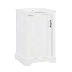 a white cabinet with a door on the side and a drawer in the middle, against a white background