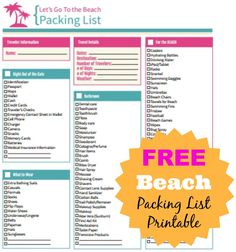 a free beach packing list with the text, let's go to the beach