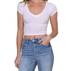 So Cute, Never Worn, Tags On, Perfect Condition, Cropped Everyday V-neck Crop Top For Spring, Cropped Tee, Crop Tee, So Cute, Color White, Tops & Tees, Womens Tops, V Neck, Tags