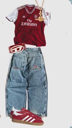 Arsenal Outfit, Baggy Outfit Ideas, Streetwear Fits, Looks Street Style, Streetwear Men Outfits, Jeans Outfit