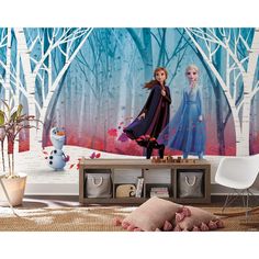 the frozen princess and her friend are standing in front of an image of snowmen