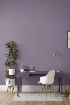 SLATEVIOLET Wall paint, Home Office décor, Trendy home decor, Interior design styles Studio Wall Color Ideas, Home Office Purple, Lavender Office Ideas, Study Room Color Ideas, Small Office Color Ideas Paint, Lavender Wall Color, Lilac Wall Paint, Calm Home Office, Purple Office Ideas