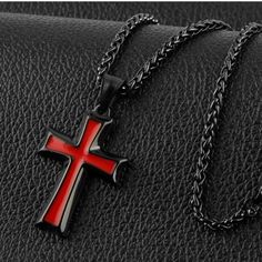 Metal: Stainless Steel Black Red Tone Cross Chain Pendant Necklace For Men Women 24 Inches Long Surgical Stainless Steel Necklace Pendant Size(Approx):3.8 X 2.5cm Cross Pendant Hypoallergenic Tarnish Resistant, Oxidation Resistant High Polished And Shinny Cross Plain, Simple And Classic Cross Pendant Will Not Fade, Can Be Used For A Long Time. Red Stainless Steel Necklace With Adjustable Chain, Red Gothic Cross Necklace, Stainless Steel Cross Pendant, Mens Stainless Steel Rings, Compass Pendant, Steel Cross, Cross Chain, Red Bracelets, Mens Leather Bracelet