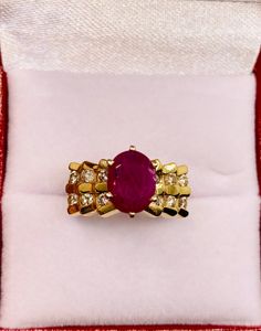 Beautiful Vintage 14k Yellow Gold Natural Ruby and  Diamond Ring 100%  Natural Ruby and Diamonds Beautiful genuine Ruby 6x8 mm Ruby:                                            0.97 CT Diamond(s)                                 0.45 CT Color:                                                    G Clarity:                                                SI3 Total ring weight:                        4.8 GR 14K Yellow Gold Ring sizing available Free of Charge For more information regarding this item fe Dazzling Yellow Gold Rings, Formal Ruby Ring With Diamond Cut In Yellow Gold, Exquisite Diamond Cut Ruby Ring For Formal Occasions, Classic Yellow Gold Brilliant Cut Gemstones, 14k Gold Ruby Ring With Brilliant Cut Oval Shape, Yellow Gold Ruby Rings With Diamond Cut, Classic Ruby Diamond Ring Stamped 14k, Gold Ruby Ring, Oval Diamond Cut, Oval Brilliant Cut Ruby Ring In 14k Gold