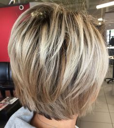 Layered Blonde Balayage Bob Pictures Of Bob Hairstyles, Haircut Tucked Behind Ear, Medium Bob Haircut With Layers Over 40, Back Of Short Haircuts Choppy Layers, Short Blonde Stacked Bob Hairstyles, Chin Length Sassy Hairstyles, Hairstyles For Medium Length Thinning Hair, Jennie Garth Hairstyles, Bob With One Side Longer