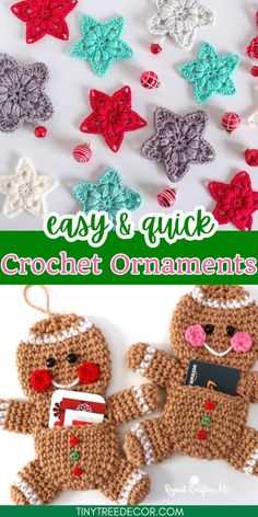 crochet christmas ornaments with text overlay that says easy and quick crochet ornaments