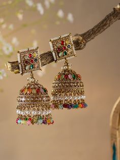 Statement earrings for a statement look! These handmade high quality kundan polki and meenakari multicolour jhumkas are a unique addition to your outfit to glam it up! These can be paired with both Indian and western outfits. They are also extremely lightweight because they are handcrafted. Easy on your ears and beautiful for the eyes 💖 For any queries, please reach out to us. Happy shopping! Also available in mehendi green( olive green) Multicolor Jhumkas For Diwali, Traditional Multicolor Earrings For Navratri, Multicolor Temple Jewelry Jhumkas For Festivals, Multicolor Temple Jewelry Jhumkas, Festive Kundan Meenakari Danglers, Multicolor Latkans Jhumkas For Navratri, Multicolor Zari Work Jewelry For Navratri, Festive Multicolor Zari Work Jewelry, Multicolor Chandbali Earrings With Cutdana