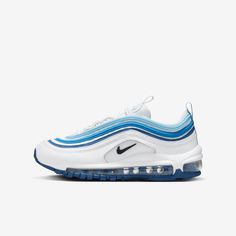 The Nike Air Max 97 is the shoe that will have you walking on Air—literally! This icon was the first to showcase Max Air underfoot from heel to toe. Plus, it rocks the wavy, water ripple-inspired lines that make the 97 a classic forever. Big Kids Shoes, On Air, Nike Air Max 97, Walk On, Big Kids, Toddler Boys, Air Max, Kids Shoes, Nike Air Max