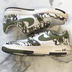 Excellent condition. No box. Authenticated. Nike Green Custom Sneakers For Outdoor, Nike Casual Custom Sneakers For Outdoor, Casual Green Custom Sneakers For Outdoor, Painted Air Force Ones, How To Paint Camo, Palm Green, Nike Air Force One, Athletic Shoes Nike, Air Force One