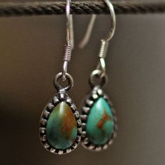 turquoise earring teardrop earring stone earring by StudioS71 Southwestern Turquoise Teardrop Earrings For Gift, Southwestern Style Teardrop Dangle Earrings, Handmade Southwestern Dangle Teardrop Earrings, Southwestern Silver Dangle Teardrop Earrings, Silver Southwestern Style Teardrop Dangle Earrings, Handmade Southwestern Teardrop Dangle Earrings, Southwestern Nickel-free Teardrop Earrings, Southwestern Turquoise Teardrop Earrings, Southwestern Green Teardrop Earrings