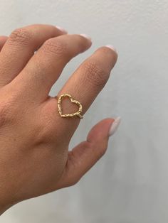 Cute heart ring in 14k gold, 1 tone, only yellow gold, size 7 but we can make it as you need it, you can wear it daily, if you have any questions send a message, item sold by piece, weight undetermined. Gold Open Heart Ring Gift, Gold Heart Ring Stamped 14k For Valentine's Day, Everyday Open Heart Rings With Heart Charm, Minimalist Open Heart Gold Ring, Valentine's Day Yellow Gold Heart Ring With Charm, 14k Gold Heart Ring For Everyday, Gold Heart Ring With Heart Charm, 14k Gold Heart Shaped Open Ring For Promise, Gold Open Heart Ring Fine Jewelry