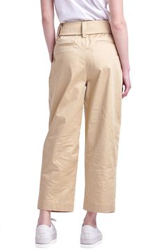 These polished stretch-poplin pants are crafted with a belted high waist and crisp pleats. Lined 97% cotton, 3% spandex Hand wash, dry flat Imported High-waisted Beige Dress Pants With Welt Pockets, Beige High-waist Pleated Bottoms, Beige High-waisted Pleated Pants, Khaki High-waisted Pants With Welt Pockets, Khaki Straight-leg Pants With Welt Pockets, Belted Pants, Pleated Trousers, High Rise Pants, Pleated Pants