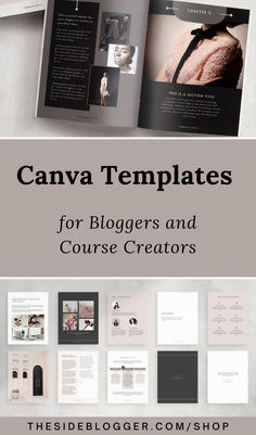 an open book with the title canva templates for bloggers and course creators