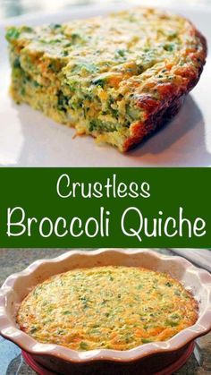 broccoli quiche in a casserole dish with text overlay