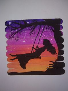 a painting of a girl swinging on a tree swing in the night sky with stars