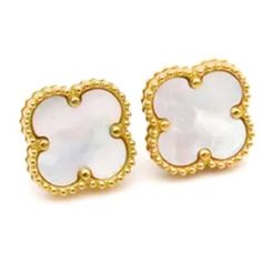 New. Clover Leaf Motif With Both Sides Mother Of Pearl Enamel. 18k Gold Plated And Stainless Steel. Vintage Style Stud Earrings Perfect For Everyday Wear If You Love Fashion Luxury High Quality Vintage Style Jewelry . Water Resistant. Does Not Tarnish. Unisex. Hypoallergenic Posts Comes In Jewelry Pouch, Perfect For Gifting! Disclosure: These Are Generic Earrings. I'm In No Way Shape Or Form Advertising These As Any Specific Brand, Company Name Or Trademark. Tags Chain Necklace Bracelet Ring Ban Luxury White Pierced Earrings, White Gold Plated Tarnish Resistant Earrings, White Gold-plated Earrings For Anniversary, White Gold Plated Earrings For Anniversary, White 14k Gold Flower-shaped Earrings, Classic White Flower-shaped Earrings, White 14k Gold Earrings Tarnish Resistant, Luxury White 14k Gold Earrings, Formal White Gold-plated Earrings