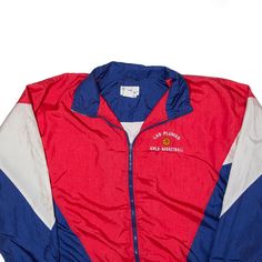 Item is in good used condition. >Size: L >Armpit To Armpit: 26" >Armpit To Cuff: 20" >Collar To Hem: 25" Vintage Red Long Sleeve Track Jacket, Red Casual Windbreaker For College, Red Long Sleeve Windbreaker For College, Casual Red Windbreaker For College, Vintage Red Track Jacket For Winter, Red Vintage Track Jacket For Winter, Red Vintage Winter Track Jacket, Vintage Red Sports Outerwear, Retro Red Windbreaker For Fall