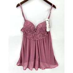 Daisy Fuentes Womens Babydoll Lace Keyhole Padded Underwire Bra Sheer See Through Pink Rose M Nwt Pink Delicate Lace Sleepwear For Summer, Pink Camisole Bra, Feminine Pink Sleeveless Sleepwear, Pink Underwire Sleepwear, Pink Sleeveless Lace Sleepwear, Pink Lace Sleep Camisole, Feminine Pink Sheer Sleepwear, Pink Camisole With Built-in Bra For Bedtime, Sleeping Gown