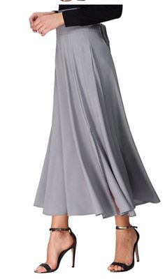 Material: Polyester, Spandex • Dresses Length: Ankle-Length • Style: Vintage • Decoration: Bow • Silhouette: A-Line • Waistline: Empire • Type: Solid • Denim Skirt: Long Skirt Flowy A-line Summer Bottoms, Full Length Pleated Dress, Spring Full Length Pleated Dress, Gray Flowy Maxi Skirt, Summer Flowy A-line Bottoms, Fitted Gray Maxi Skirt With Lined Skirt, Stretch A-line Maxi Skirt, Summer Gray Lined Skirt, Fitted Ankle-length Bottoms For Summer