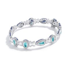 Trinity Collection Bracelet Set in 18K White Gold with Paraiba, Diamond, and Blue Sapphire. 5.69cts diamonds 3.50cts paraiba 0.99cts blue sapphire 18K white gold Luxury Blue Tennis Bracelet, Luxury Blue Sapphire Bracelets, Luxury Blue Cubic Zirconia Bracelets, Blue Diamond Gemstone Bracelet, Blue Diamond Gemstone Bracelets, Luxury Blue Gemstone Tennis Bracelet, Luxury Blue Gemstone Diamond Bracelet, Luxury Blue Cubic Zirconia Tennis Bracelet, White Gold Bracelet