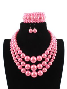 3pcs/set Elegant Imitation Pearl Multilayer Necklace Party Jewelry Set | stylewe Pink Pearl Jewelry For Party, Party Pearl Chain Jewelry Set, Pearl Beaded Jewelry Sets For Parties, Party Beaded Pearl Jewelry Sets, Party Pearl Beaded Jewelry Sets, Pink Round Beads Jewelry Sets For Party, Pink Jewelry Sets With Round Beads For Parties, Pink Pearl Necklace With Round Beads For Party, Multilayer Necklace