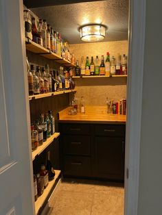 Bar, home bar, closet, DIY bar, DIY, DIY cabinets, pantry Speakeasy Closet, Bourbon Closet Ideas, Liquor Closet Ideas, Closet To Bar, Under Stairs Coat Closet, Bourbon Closet, Bar In A Closet, Alcohol Cupboard, Under The Stairs Bar