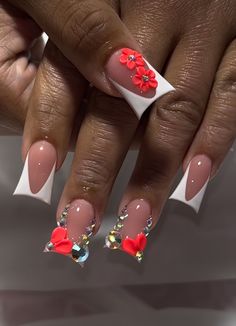 Unique Acrylic Nails Red, Bling Nail Designs, Vacation Nails Black Women, Dominican Nails, Acrylic Toe Nails, Long Acrylic Nail Designs, Duck Nails, Hard Nails, Colored Acrylic Nails