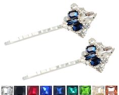 Includes 2 handmade petite navy blue rhinestone hair pins also available in other colors. Great for long or short hair. Shimmery beautiful contract of your color choice against a diamond clear rhinestone accent. Matching jewelry set sold separately at: https://www.etsy.com/listing/1063163816 -Quantity : Includes 2 hair pins -Length : 2 1/8 inches -Pictured Colors : Navy Blue, Clear -Hair Pin Color : Silver -Choose from other color assortments. See photo and select from drop-down box. -Hair pin t Blue Hair Piece, Rhinestone Bobby Pins, 1920s Hair Accessories, Blue Hair Pins, Rhinestone Hair Clips, Navy Blue Hair, 1920s Hair, Long Or Short Hair, Clear Hair