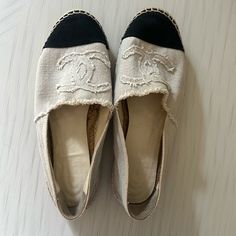 Brand New - No Tags Or Box. Bought But Just A Touch Short For My Foot. Khaki/Neutral With Black Toe. Size 41. Bottoms Show Minimal Wear. No Stains. Chanel Espadrilles, Red Trench Coat, Pink Chanel, Black Espadrilles, Chanel Espadrille, Flat Espadrilles, Chanel Black, Espadrille Shoes, Chanel Shoes