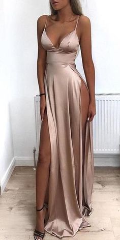 Cheap Spaghetti Straps Side Split Simple Modest Sexy Prom Dresses, Evening dresses,PD1032#promdresses #longpromdresses #longpromdress #promdress #eveningdress #partydress #fashiondress #2019promdresses Cheap Evening Gowns, Cheap Gowns, School Dance Dresses, Trendy Prom Dresses, Graduation Dresses, فستان سهرة, Prom Outfits