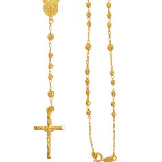 Make a striking statement with the exquisite 18k gold-filled Virgin Rosary Necklace. Inspired by faith, prayer, and protection, its design resonates with symbolism. Whether worn solo for an elegant aura or layered with other pieces for a personalized touch, this necklace elevates any ensemble. Ideal for daily wear or special events, it's a must-have accessory for those who wish to showcase their faith with flair. -18K Gold Filled -Miraculous Virgin Rosary Necklace. -Width: 1.5 mm -Beads: 3mm. -A Spiritual Yellow Gold Jewelry With Adjustable Chain, Gold Crucifix Necklace With Delicate Chain, Gold Plated Crucifix Necklace Tarnish Resistant, Gold Plated Tarnish Resistant Crucifix Necklace, Gold-plated Tarnish-resistant Crucifix Necklace, Gold Plated Crucifix Necklace, Elegant Yellow Gold Rosary With Crucifix, Spiritual Yellow Gold-plated Necklaces, Spiritual Gold-plated Necklaces For Blessings