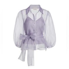 Nwot Cinq A Sept Marion Tie Waist Organza Silk Blouse Size: Xs Fabric: 100% Silk Color: Lilac Smoke Photos Do Not Do This Blouse Any Justice, Truly Much More Gorgeous In Person!! A Glamorous Sheer Design Cinched At The Waist With A Self-Tie Belt, This Blouse Is Fit For Any Occasion. Details: Spread Collar Three-Quarter Puff Sleeves Button Front Self-Tie Belt At Waist Silk Lining: Polyester Dry Clean Imported Size & Fit About 25" From Shoulder To Hem Model Measurements: 5'10" Tall Model Is Wearin Organza Tops, Organza Styles, Organza Jacket, Organza Shirt, Organza Blouse, Organza Top, Cinq A Sept, Organza Fabric, Satin Top