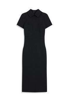 CREPE KNIT COLLAR DRESS - BLACK - Scanlan Theodore Black Structured Midi Dress, Elegant Structured Black Dress, Structured Black Midi Dress, Classic Black Structured Dress, Black Structured Dress With Flattering Silhouette, Black Structured Dress For Work, Structured Black Dress For Work, Structured Black Dress With Flattering Silhouette, Timeless Silhouettes