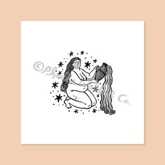 The Aquarius Tattoo Sheet features a beautiful full-figured goddess pouring water from a vase, surrounded by stars. Tattoo Sheet, Pouring Water, Aquarius Tattoo, The Aquarius, Water Bearer, Tattoo Inspo, A Tattoo, Full Figured, Artist At Work