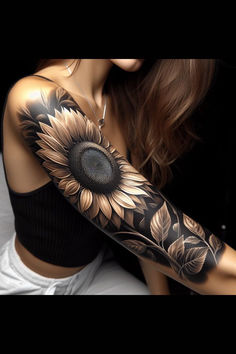 a woman with a sunflower tattoo on her arm