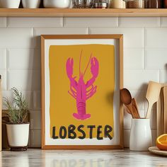 Fun Lobster kitchen art print. This print is available in sizes A4 (29.7 x 21 cm) or 10x8" (25 x 20 cm). Prints can be unframed, mounted only, or mounted and framed in a 20mm wide black or white frame. Please note I can only ship mounted or framed prints to mainland UK. Printed on to premium archival paper, meaning your print will last a lifetime. Each print is lovingly packaged in protective cellophane packaging and shipped within a hard-backed envelope to ensure your new print gets to you safe Lobster Wall Art, Typography Art Print, Garden Artwork, Typography Art, Kitchen Art, New Print, Artwork Prints, Gallery Wall, Framed Prints