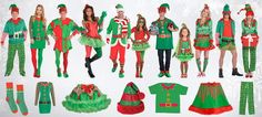 a group of people dressed up in christmas costumes and elf hats, standing next to each other