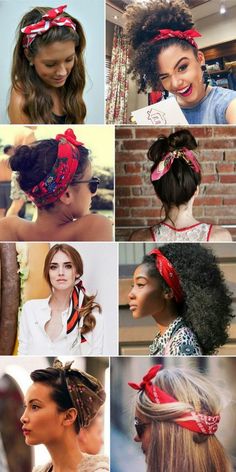 bandana-binden-haarband-hemd-lockige-haare-make-up-frisur-alltagsfrisuren Bun Maker Hairstyles, Brown Curly Hair, Updos For Medium Length Hair, Super Hair, How To Style Bangs, Long Hair With Bangs, Penteado Cabelo Curto