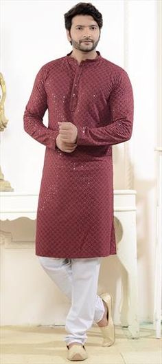 Red and Maroon color Kurta Pyjamas in Rayon fabric with Embroidered, Sequence work Red Kurta With Mirror Work For Eid, Red Motif Kurta For Festive Occasions, Festive Red Kurta With Motifs, Red Sets With Motifs For Eid, Red Cotton Traditional Wear With Dabka Work, Red Kurta With Motifs For Eid, Red Motif Kurta For Eid, Red Kurta With Motifs For Festivals, Red Mirror Work Kurta For Eid