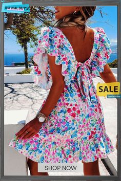 Beachside Dreaming Floral Mini Dress Floral Print Dress For Garden Party Vacation, Sleeveless Floral Print Dress For Vacation, Floral Print Beachwear Dresses For Holiday, Printed Mini Sundress For Vacation, Floral Print Party Dress For Vacation, Floral Print Dress For Party Vacation, Bohemian Mini Floral Dress For Beach, Multicolor Floral Beach Dress, Bohemian Mini Length Vacation Dresses